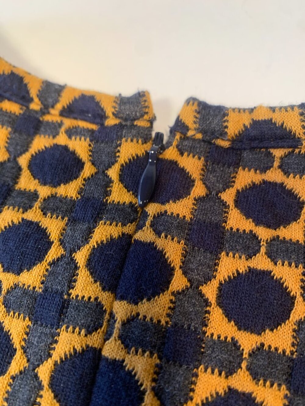 LOFT Geometric Print Shift Dress Mustard Navy Short Sleeve Small Boho Retro - Picture 9 of 10
